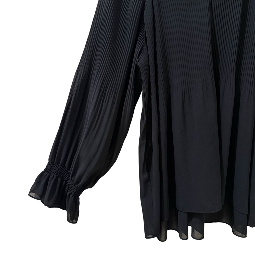 Umgee Black Accordion Box Pleated Sheer Blouse | Romantic Boho Flowy Tunic Top S - Picture 4 of 8